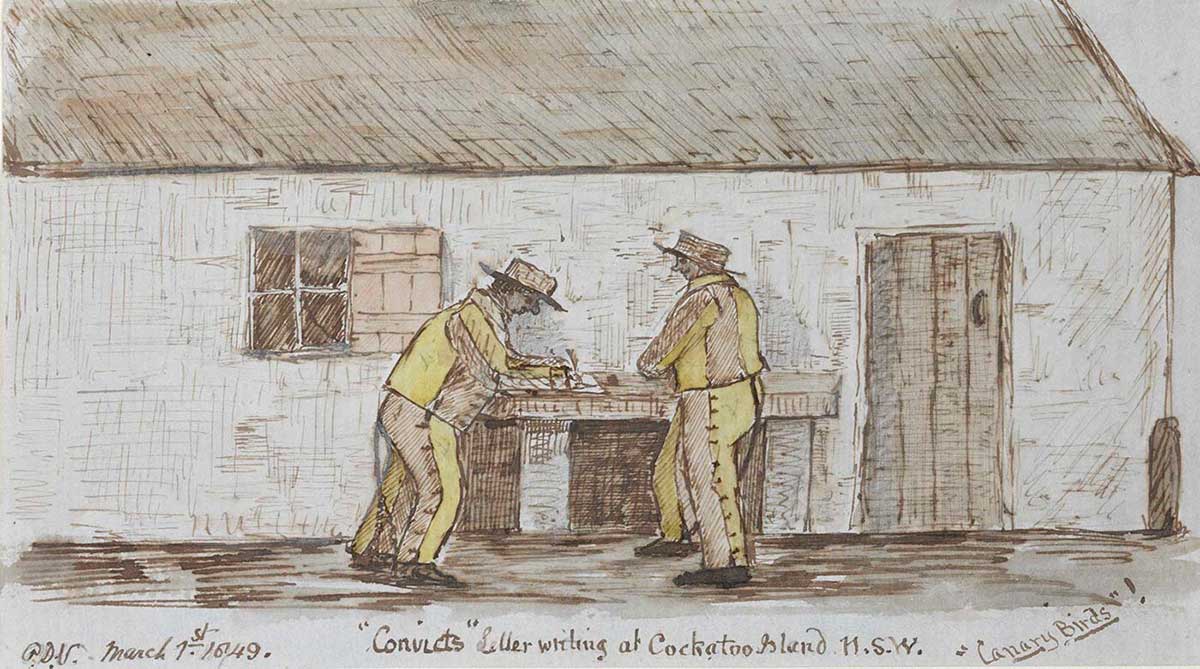 A sketch of convicts letter writing.